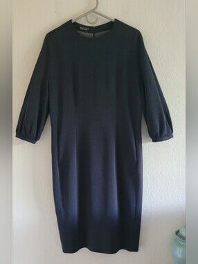Marlowe Made In Italy Dark Gray Wool Puff Sleeve Shift Dress. Size 14. Like New.
